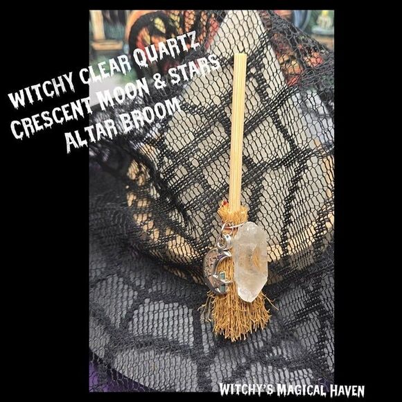 Clear Quartz Point Crystal Charm Alar Broom Set - Picture 3 of 6
